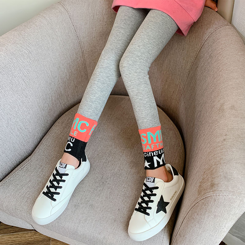 Girl Inside Lap Pants Spring Autumn Outside Wearing 2022 New Children Foreign Pie Collage Skintight Pants Girl Fashion Grey Long Pants