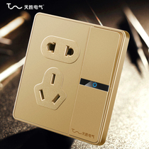 Tiansheng Electric 86 socket with switch panel one open five-hole double control socket panel champagne color switch socket