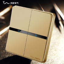 Tiansheng Electric Switch Wall Socket Panel Switch 86 Type Panel Double Open Switch Two Open Single Control Champagne Gold