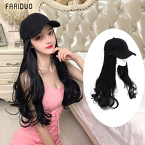 Baseball cap womens long curly hair fashion duck tongue hat with fake hair one female summer Net Red natural full head cover