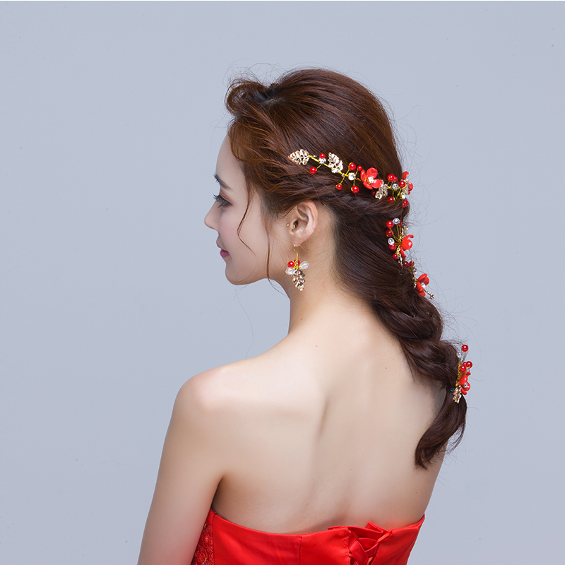 crystal love baroque toast clothing accessories chinese style hair accessories golden red headband korean wedding hair accessories
