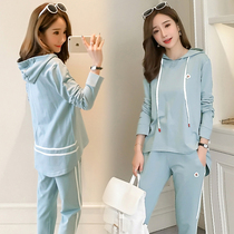 Pregnant autumn suit fashion 2021 new Korean version of the tide mother wear sports suit pregnancy casual two-piece set