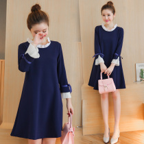 Maternity dress 2021 autumn new fashion item long-sleeved tide mom top a-line skirt medium-long loose skirt