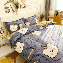 ins wind pure cotton bed with supplies four pieces of bear 100 full cotton cartoon children dorm bed linen three sets quilt cover