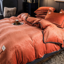 Milk flannel bed four-piece set winter crystal coral suede thickened double-sided velvet bed sheet duvet cover Fitted sheet