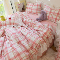 Pink ins Princess Wind 100 Cotton Bed Four Piece Set Summer Fairy Bed Sheets Man quilt cover Three Piece Set