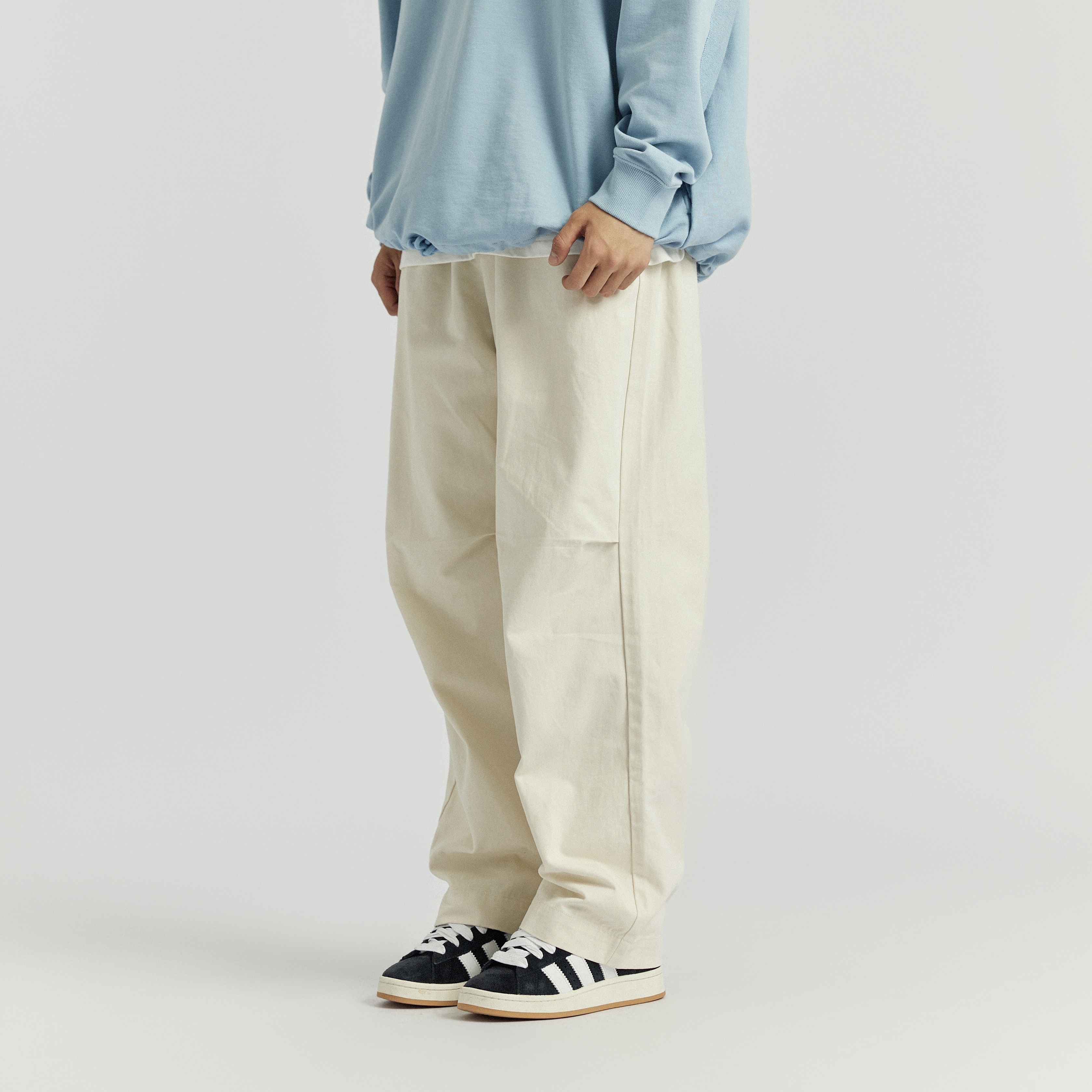 NORYBRAND 23FW绒感日系简约膝盖褶皱洗水长裤CHINO-01