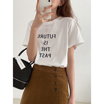 (JUSLIN) Basic wear fit small version cotton retro mottled letter printing T G0321