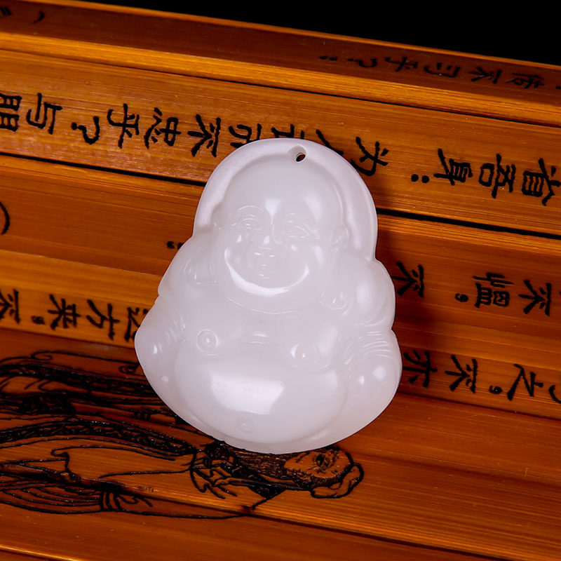 xinjiang green white jade buddha pendant female laughing buddha maitreya buddha jade plate