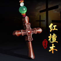 Cross car keychain safe Jewelry pendant red sandalwood car pendant handmade creative woven rope pendant