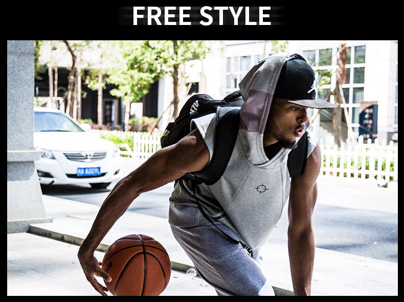 【准者运动官网】准者春秋季新品男士运动马甲 薄款大码休闲宽松连帽