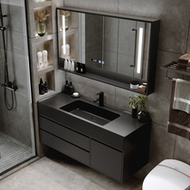 Bath room cabinet Composition minimalist modern light and luxurious mirror cabinet Nordic washroom integrated rock washbasin washing table