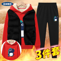 Boy plus velvet pants set in the big children autumn and winter lamb velvet padded cotton pants childrens suit one velvet sports pants tide tide