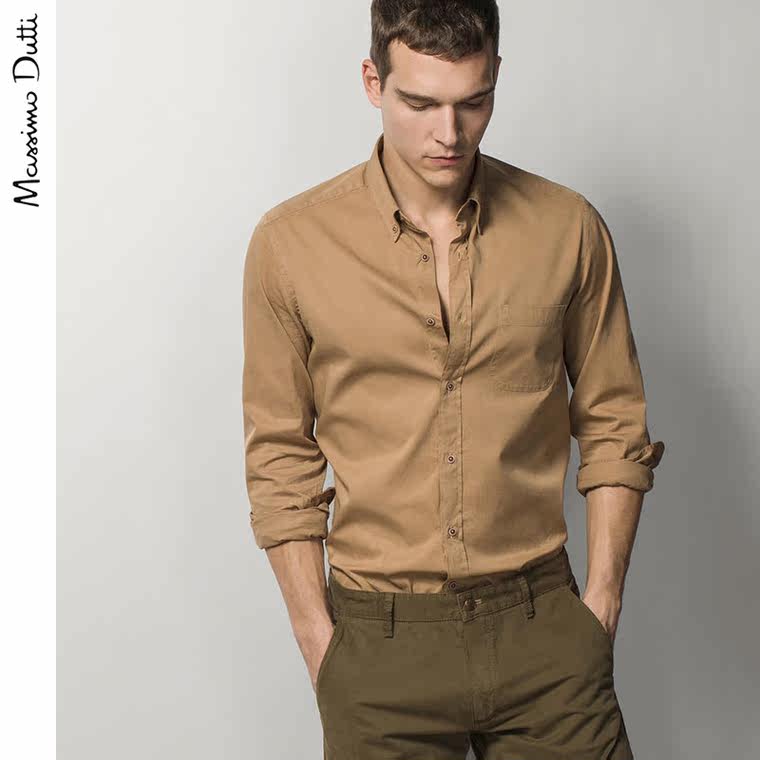 Massimo Dutti 男装 全棉皮革肘饰衬衫 00101017710