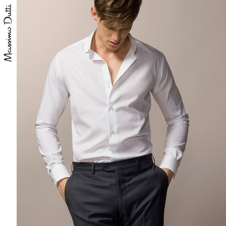 Massimo Dutti 男装 修身款全棉提花小图案衬衫 00103239250