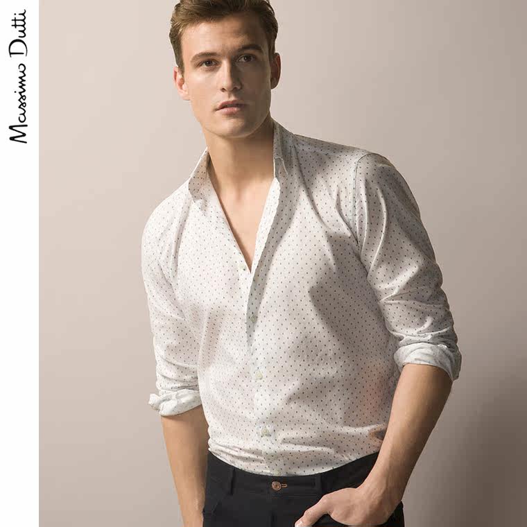 Massimo Dutti 男装 全棉海蓝色斑点印花衬衫 00102010250