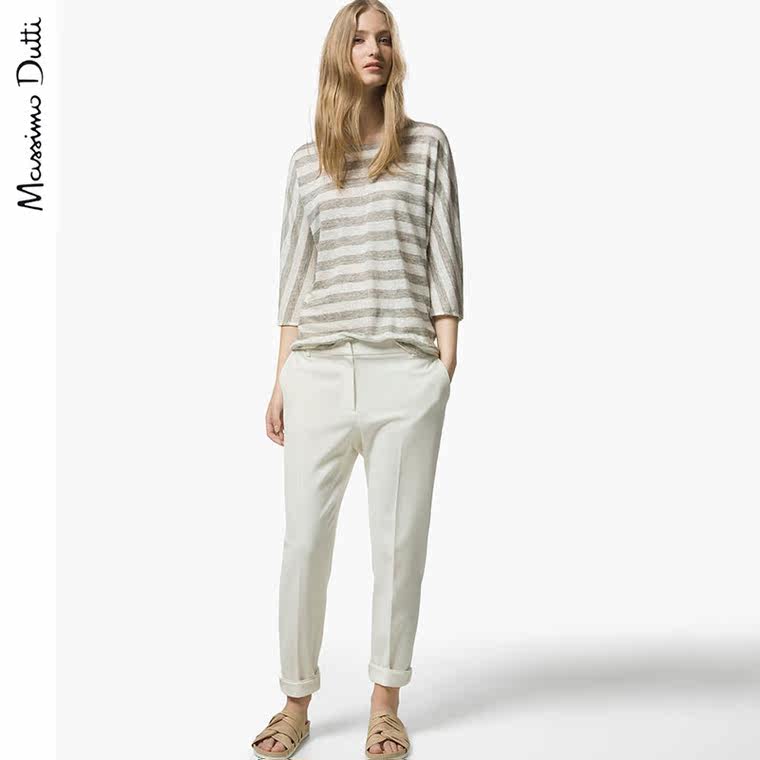 Massimo Dutti 女装 亚麻混纺条纹 T 恤 06829601803