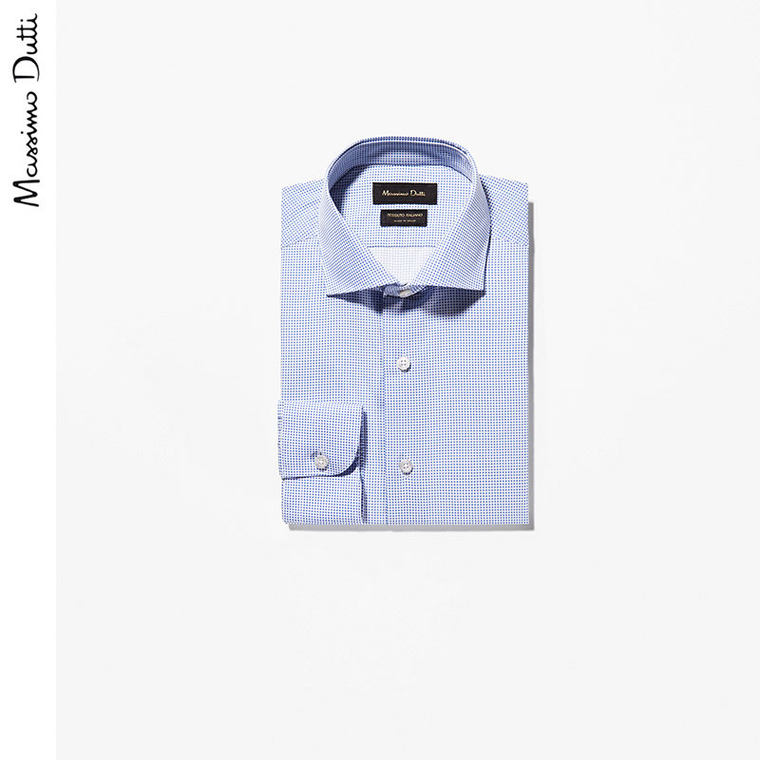 Massimo Dutti 男装 全棉修身款圆点图案衬衫 00101234400