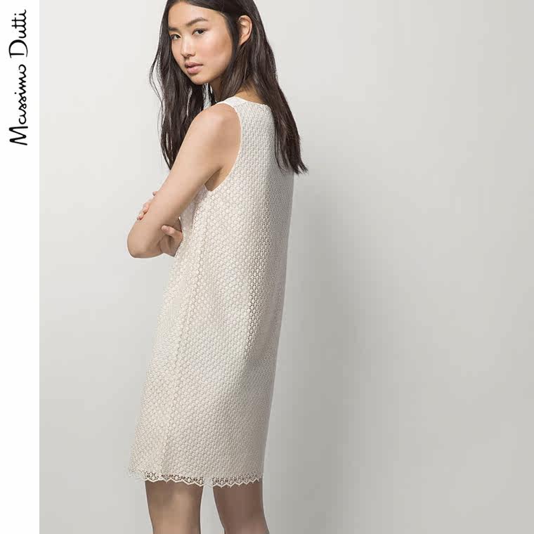 Massimo Dutti 女装 无袖凸纹蕾丝连衣裙 06624841712