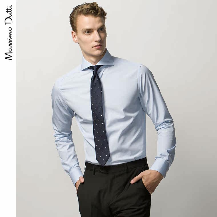 Massimo Dutti 男装 全棉修身斑纹素色衬衫 00143250403