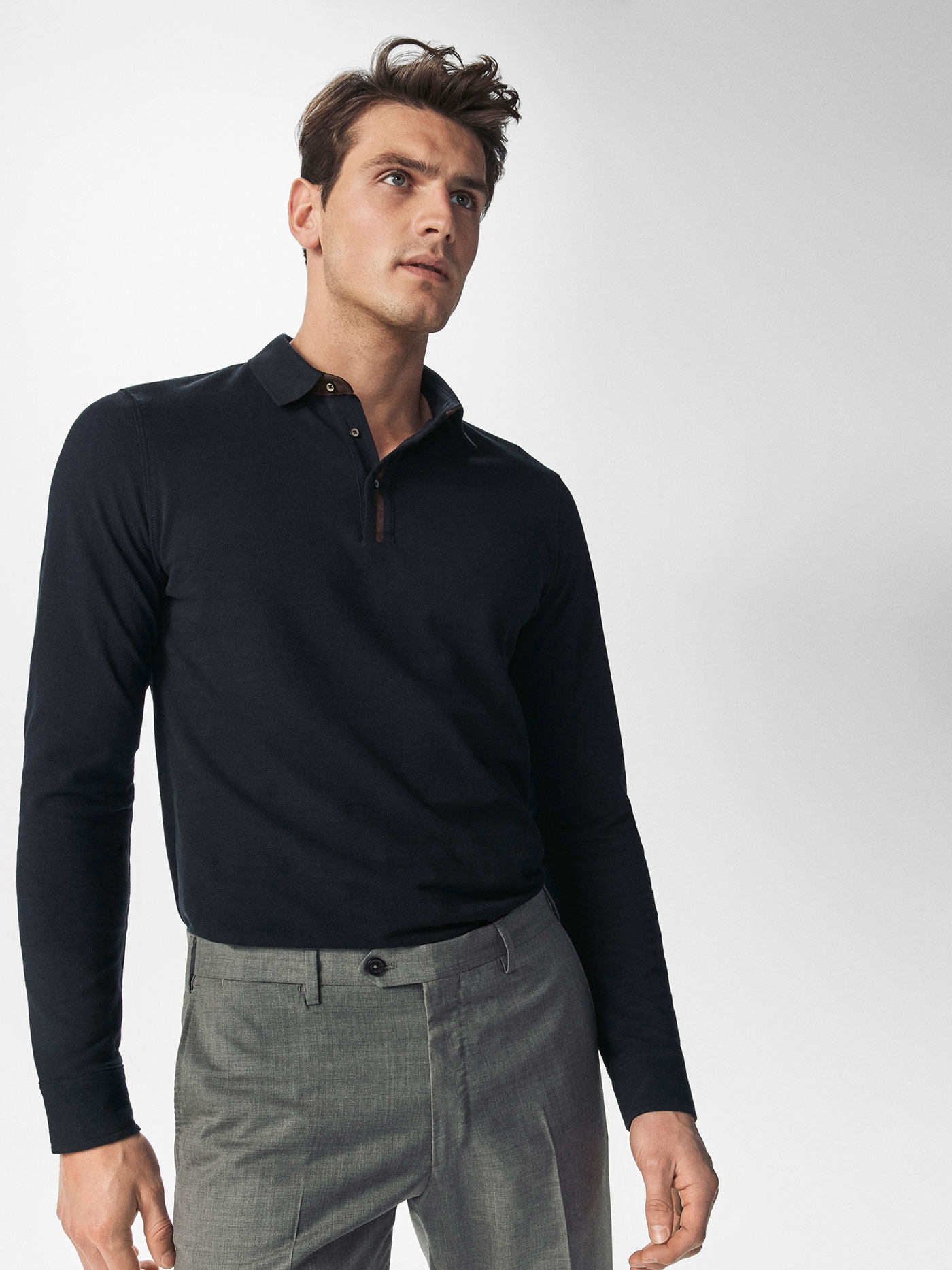 massimo dutti 男装 圆点装饰素色全棉 polo 衫 00714302401