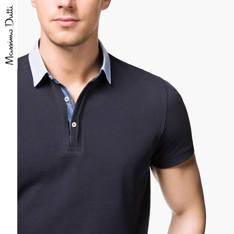 Massimo Dutti 男装 全棉衬衫领高尔夫球衫 00701200401