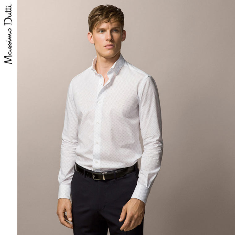 Massimo Dutti 男装 修身款全棉印花衬衫 00109248250