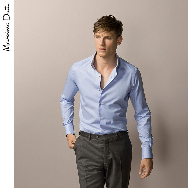 Massimo Dutti 男装 修身款全棉斑纹素色衬衫 00103252400