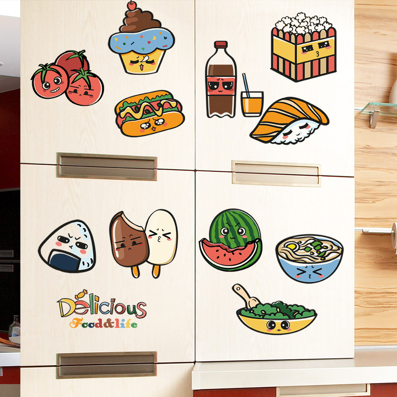 创意餐厅装饰品墙贴纸厨房橱柜冰箱贴纸搞怪食物表情卡通随心贴画