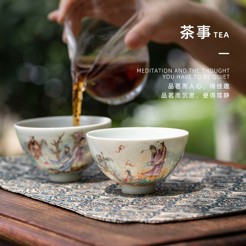 Mountain sound archaize tire ensemble of jingdezhen ceramic sample tea cup pure manual painting master cup kung fu tea cups