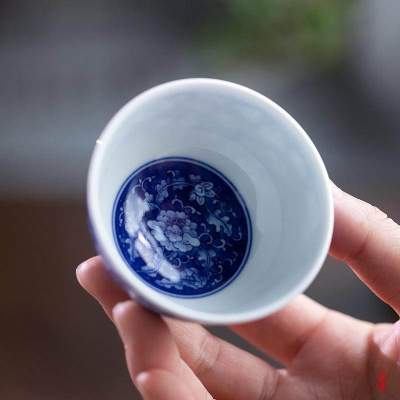 Arborist benevolence blue tie up branch land flower heart of jingdezhen porcelain ceramic cups master cup bowl