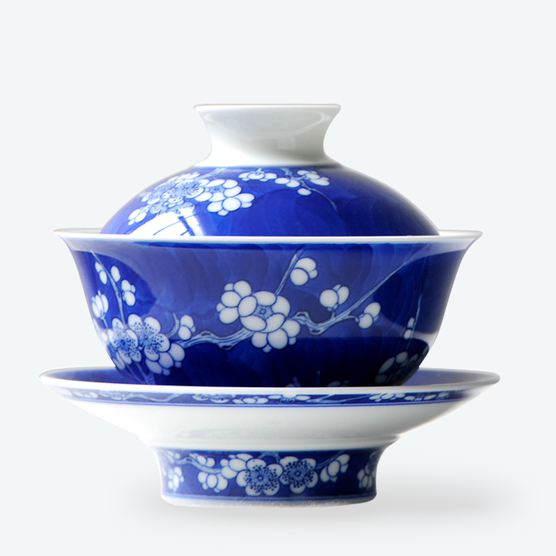 Ice may pure manual tureen large cups hand - made blue porcelain of jingdezhen ceramic tea set three tureen