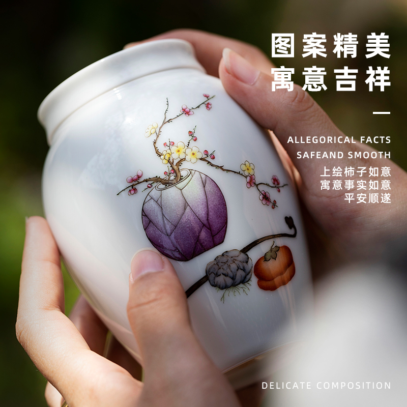 Everything is going well with pastel ganoderma lucidum tea canister jingdezhen pure manual painting exquisite small caddy fixings ceramic tea set
