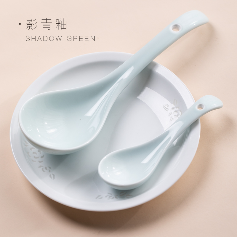 Jingdezhen shadow green bowl bowl spoon, ceramic tableware dishes suit household tableware suit