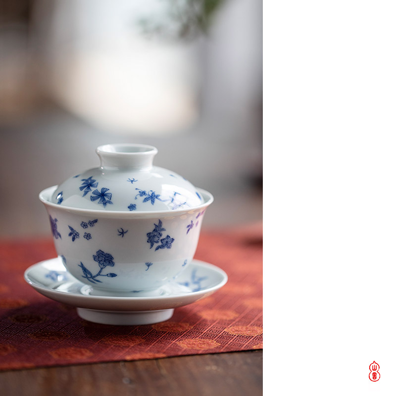 After the rain the rain fly dream tureen jingdezhen blue and white only three hand - made tureen single bowl tea bowl