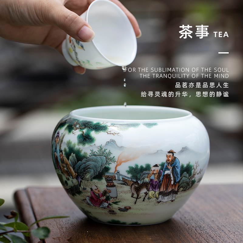 Mountain sound pastel landscape seven sages of bamboo forest bath jingdezhen ceramic slag bucket pure manual painting kung fu tea tea to wash