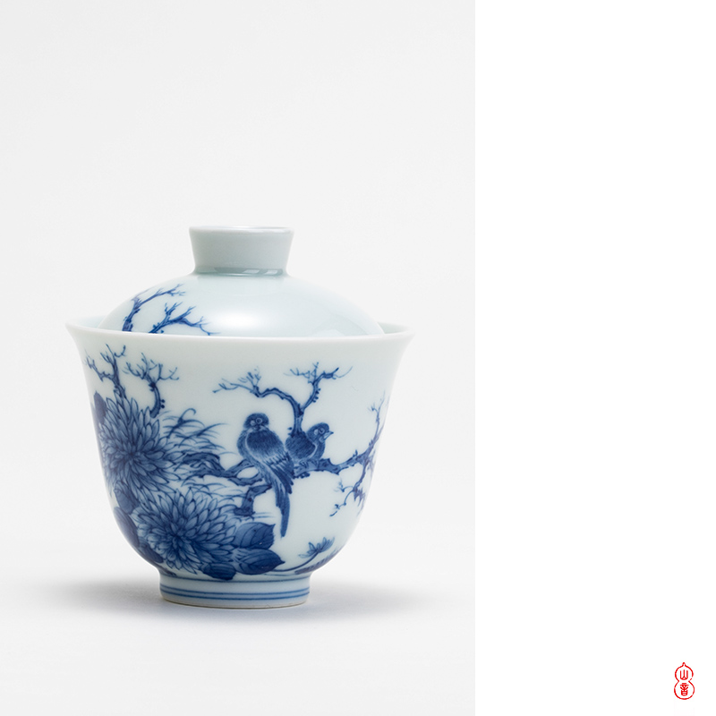 Poly real rings tureen jingdezhen blue and white two hand - made hall and flowers and birds to make tea tureen single bowl bowl