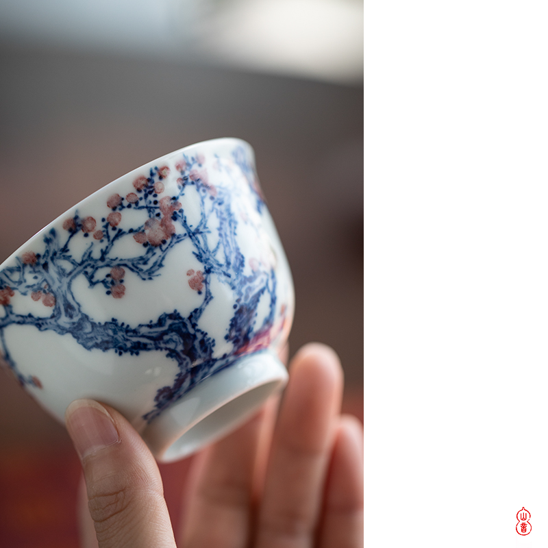 Blue and white jade hidden mountain room youligong hue of jingdezhen checking ceramic cups master cup kung fu tea set