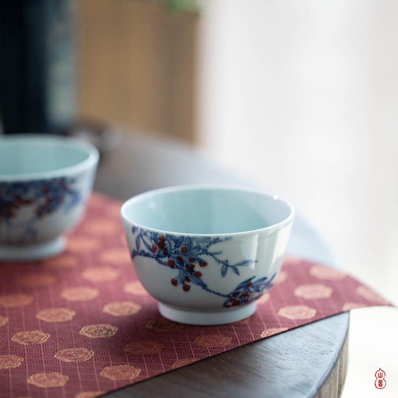 Qin Qiuyan jingdezhen blue and white youligong bodhi cup checking ceramic cups masters cup kung fu tea set