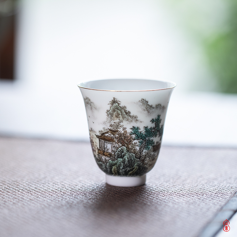 Royal maple hall pastel hand - made scenery of jingdezhen checking ceramic cups master CPU high - end sample tea cup