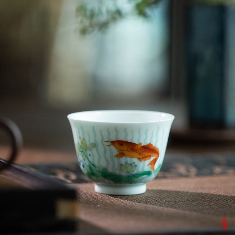 Qin Qiuyan bucket color grass fish grain single ceramic cups high - end sample tea cup cup hand - made kung fu master CPU