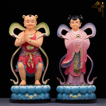 The Golden Boy and Jade Girl Buddha statue is used to enshrine the Buddha Hall Good Fortune Boy Dragon Girl Guanyin Bodhisattva Left and Right Protector Disciple Ornaments