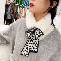 Net Red fashion imitation rabbit plush BAO WEN scarf girl Japanese bow wool collar imitation fur scarf female autumn and winter