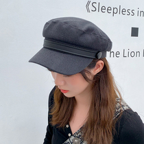 ins Net red autumn and winter black British retro thin Joker navy hat octagonal hat female Korean version of tide hat cap