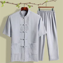 Summer Tang suit mens short-sleeved cotton and hemp middle-aged and the elderly dad summer suit Grandpa 6050-year-old Hanfu thin top