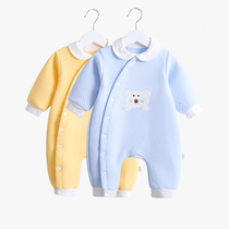 Baby jumpsuit spring and autumn mens baby cotton clothes female newborn warm autumn and winter dress Tide climbing suit crotch