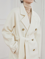 Beauty is Justice White 100 high double-sided cashmere coat female horn button counter withdrawn woolen coat thickened