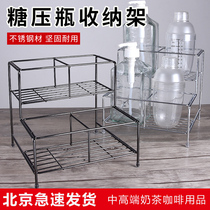 Milk tea coffee shop multifunctional display rack sugar bottle sugar sauce storage rack stainless steel six grid Jam bottle fixing rack