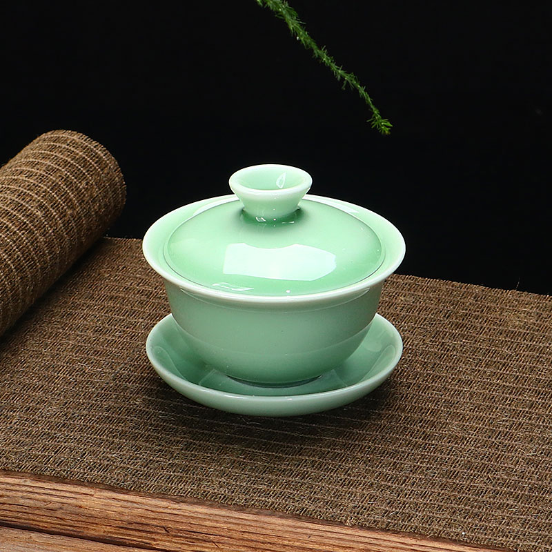 注目のブランド 青瓷功夫茶具套装盖碗茶壶鱼杯茶道六君子龙泉青瓷三才碗单个家用 工芸品