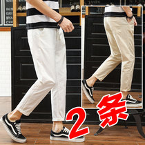 Summer linen ankle-length pants mens pants 9 points tide Joker loose size cotton pants boys students casual pants thin